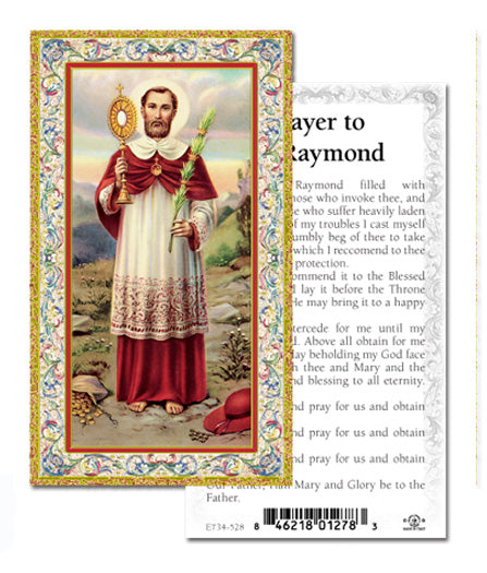 Saint Raymond Gold-Stamped Catholic Prayer Holy Card with Prayer on Back, Pack of 100
