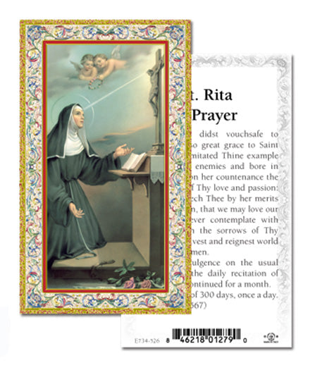 Saint Rita Gold-Stamped Catholic Prayer Holy Card with Prayer on Back, Pack of 100