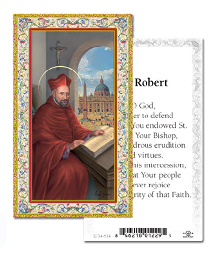 Saint Robert Gold-Stamped Catholic Prayer Holy Card with Prayer on Back, Pack of 100