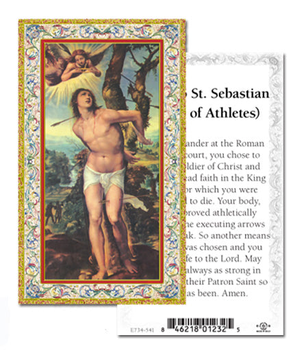 Saint Sebastian Gold-Stamped Catholic Prayer Holy Card with Prayer on Back, Pack of 100