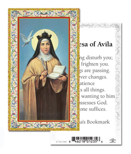 Saint Teresa of Avila Gold-Stamped Catholic Prayer Holy Card with Prayer on Back, Pack of 100