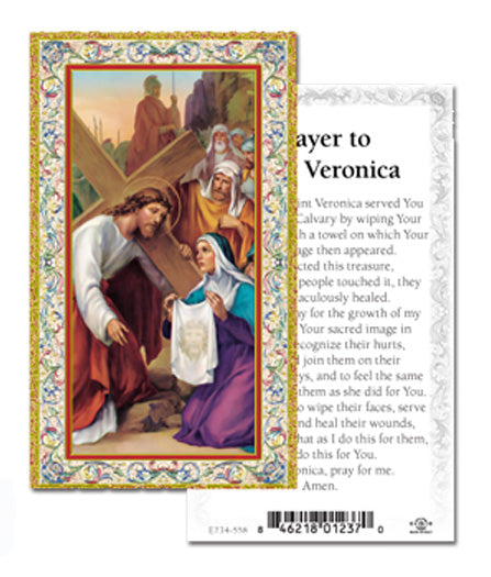 Saint Veronica Gold-Stamped Catholic Prayer Holy Card with Prayer on Back, Pack of 100