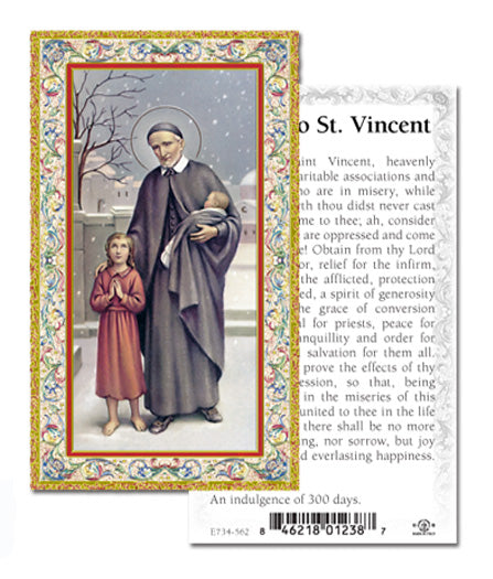 Saint Vincent de Paul Gold-Stamped Catholic Prayer Holy Card with Prayer on Back, Pack of 100