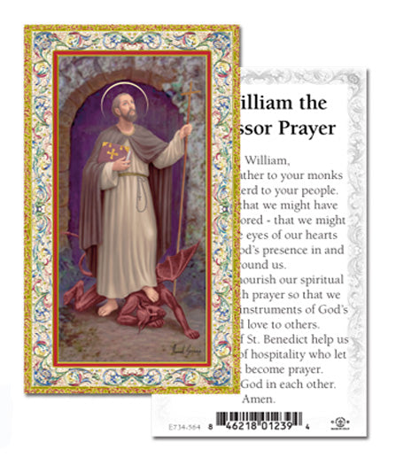 Saint William Gold-Stamped Catholic Prayer Holy Card with Prayer on Back, Pack of 100