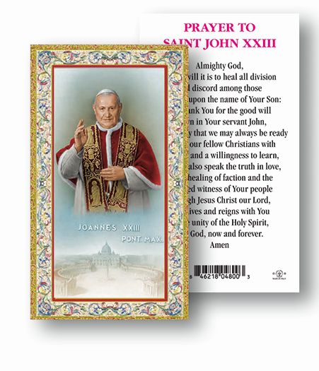 St. John XXIII Gold-Stamped Catholic Prayer Holy Card with Prayer on Back, Pack of 100