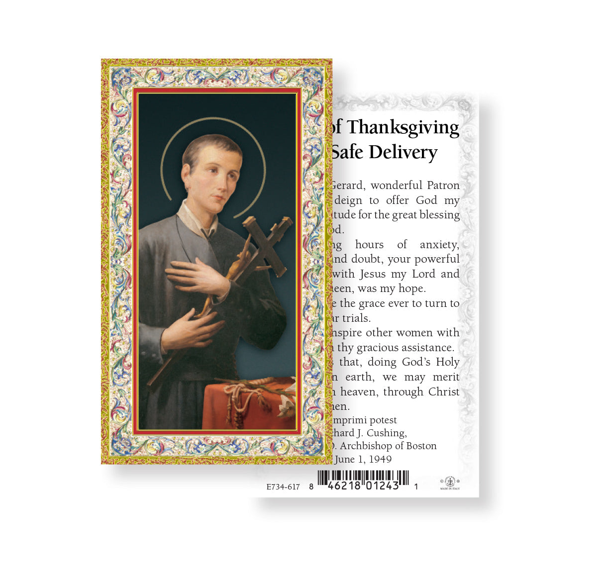 Saint Gerard Gold-Stamped Catholic Prayer Holy Card with Prayer on Back, Pack of 100