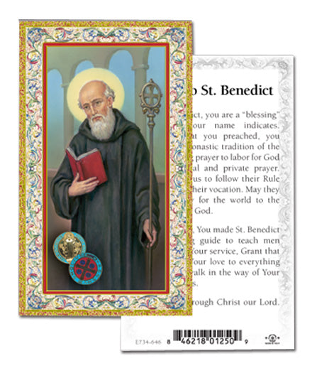 Saint Benedict Gold-Stamped Catholic Prayer Holy Card with Prayer on Back, Pack of 100