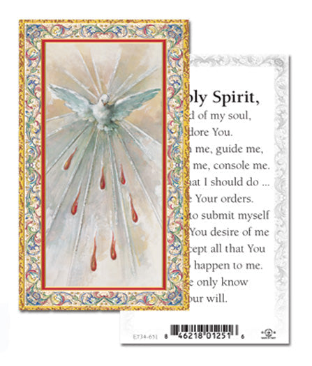 Holy Spirit Gold-Stamped Catholic Prayer Holy Card with Prayer on Back, Pack of 100