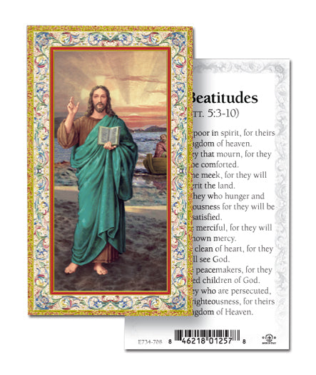 Beatitudes Gold-Stamped Catholic Prayer Holy Card with Prayer on Back, Pack of 100