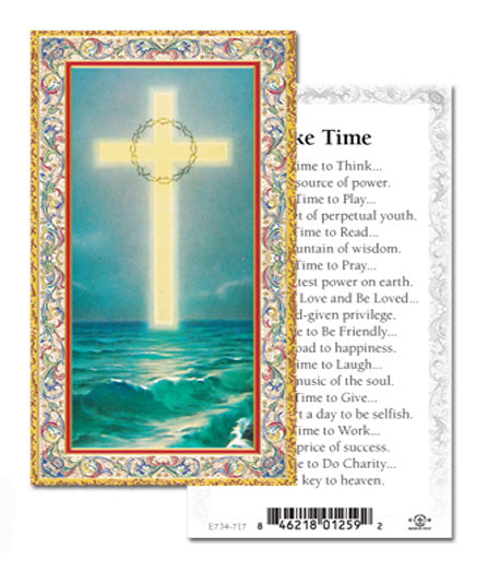Take Time Cross on the Ocean Gold-Stamped Catholic Prayer Holy Card with Prayer on Back, Pack of 100
