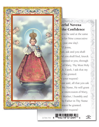 Infant of Prague - Novena Prayer Gold-Stamped Catholic Prayer Holy Card with Prayer on Back, Pack of 100