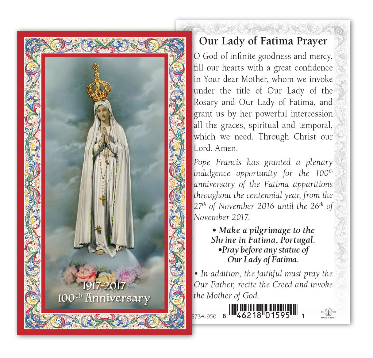 Our Lady of Fatima 100th Anniversary Gold-Stamped Holy Card Pack of 100