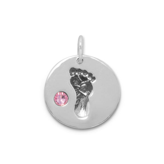 Extel Sterling Silver Footprint Charm with Pink Crystal