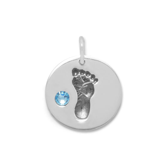 Extel Sterling Silver Footprint Charm with Blue Crystal