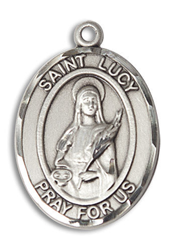 Extel Large Oval Sterling Silver St. Lucy Medal, Made in USA