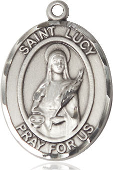 Extel Large Oval Sterling Silver St. Lucy Medal, Made in USA