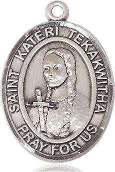 Extel Large Oval Pewter St. Kateri Tekakwitha Medal, Made in USA