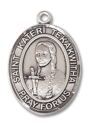 Extel Large Oval Sterling Silver St. Kateri Tekakwitha Medal, Made in USA