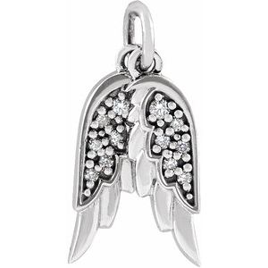 Extel Small Sterling Silver Womens Accented Angel Wings Religious Pendant Charm Made in USA