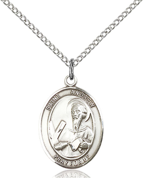 Extel Medium Oval Sterling Silver St. Andrew the Apostle Pendant with 18" chain, Made in USA