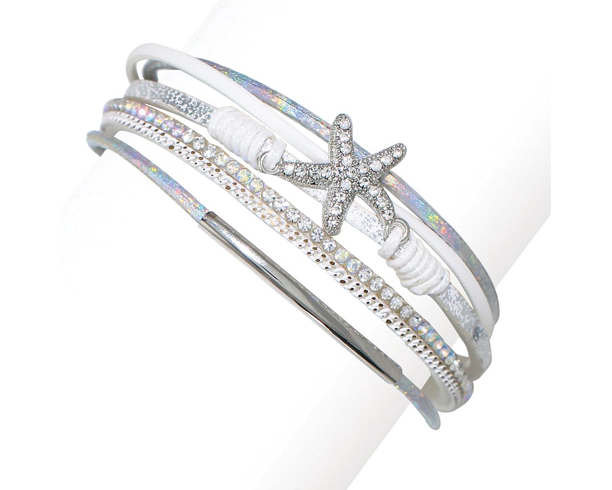 Periwinkle Multi Row Leather Crystal Starfish Bracelet