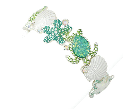 Periwinkle Glitter Resin Turtles And Enamel Starfish Bracelet