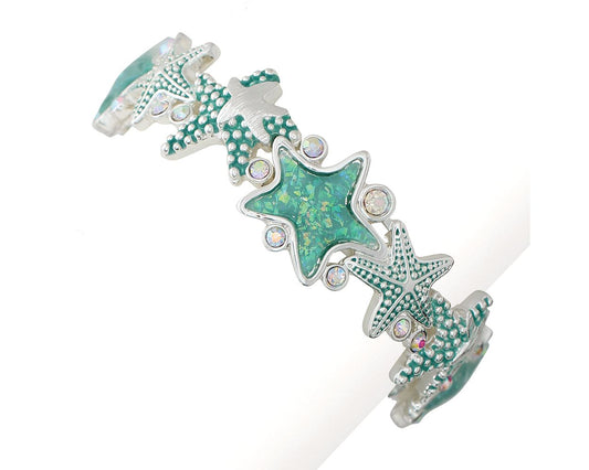 Periwinkle Sea-Green Starfish With Crystals Bracelet