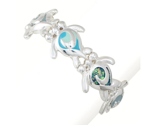 Periwinkle Silver Turtles & Glitter Inlay Bracelet