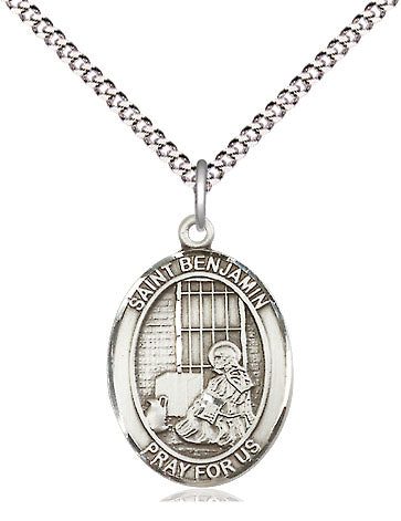 Extel Medium Oval Pewter St. Benjamin Pendant with 18" chain, Made in USA