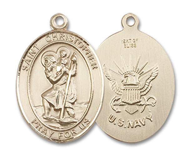 Extel Oval Medium 14kt Gold Filled St Christopher Navy Medal