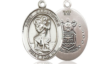 Extel Oval Medium Pewter St Christopher Air Force Medal Made in USA