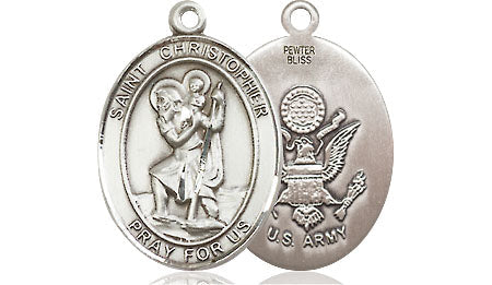 Extel Oval Medium Pewter St Christopher Army Medal Made in USA