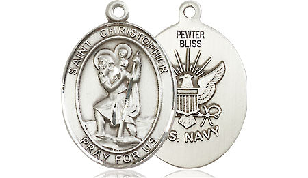 Extel Oval Medium Pewter St Christopher Navy Medal Made in USA