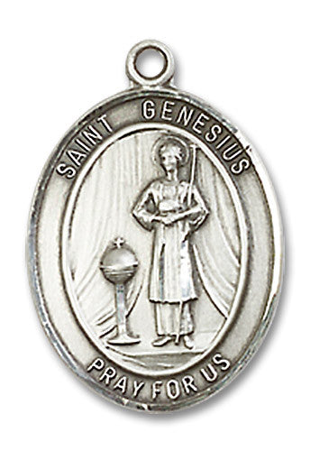 Extel Medium Oval Sterling Silver St. Genesius of Rome Medal, Made in USA