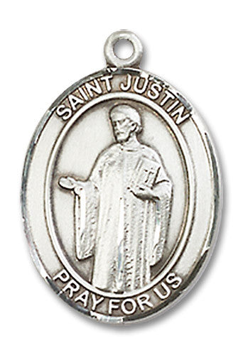 Extel Medium Oval Sterling Silver St. Justin Medal, Made in USA