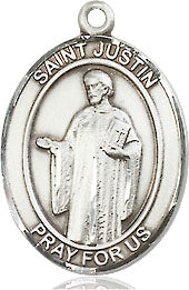 Extel Medium Oval Sterling Silver St. Justin Medal, Made in USA