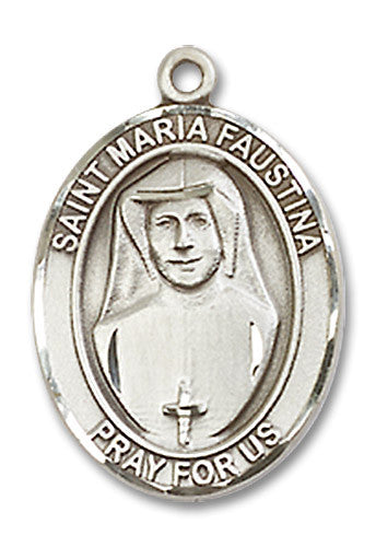 Extel Medium Oval Sterling Silver St. Maria Faustina Medal, Made in USA