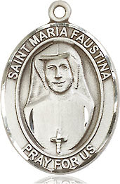 Extel Medium Oval Sterling Silver St. Maria Faustina Medal, Made in USA