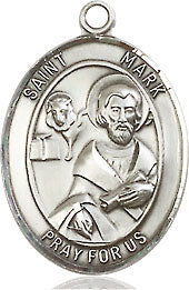 Extel Medium Oval Sterling Silver St. Mark the Evangelist Medal, Made in USA