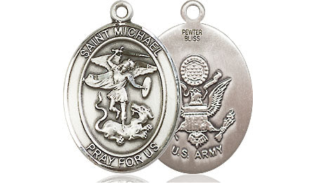 Extel Oval Medium Pewter St Michael Army Medal, Made in USA