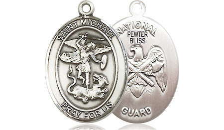 Extel Oval Medium Pewter St Michael National Guard Medal, Made in USA