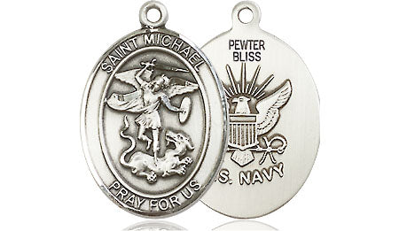 Extel Oval Medium Pewter St Michael Navy Medal, Made in USA