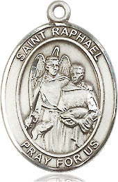 Extel Medium Oval Sterling Silver St. Raphael the Archangel Medal, Made in USA