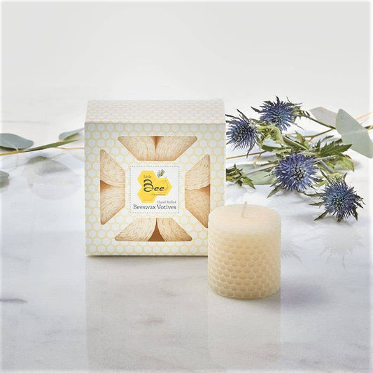 Hand-Rolled Beeswax Votive Candles 4pk Natural Glow
