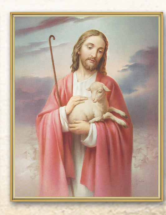 Good Shepherd Picture Framed Plaque Wall Art Decor Medium, Bright Gold Finished Trimmed Plaque