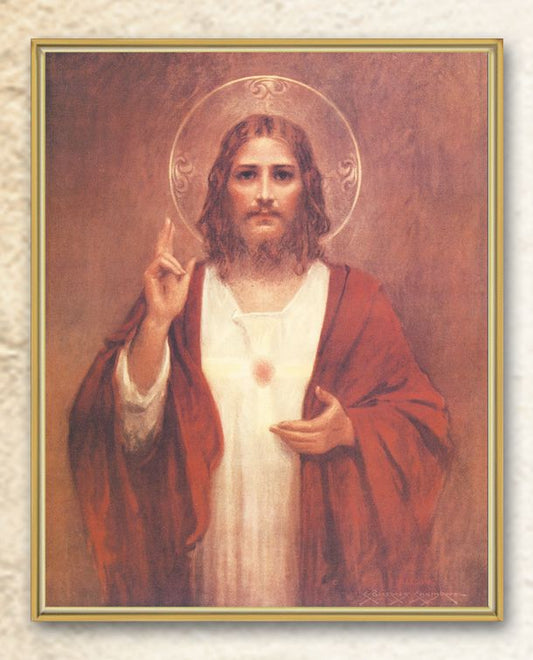 Sacred Heart of Jesus Picture Framed Plaque Wall Art Decor, Medium, Bright Gold Finished Trimmed Plaque