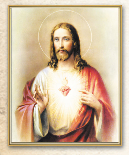 Sacred Heart of Jesus Picture Framed Plaque Wall Art Decor, Medium, Bright Gold Finished Trimmed Plaque