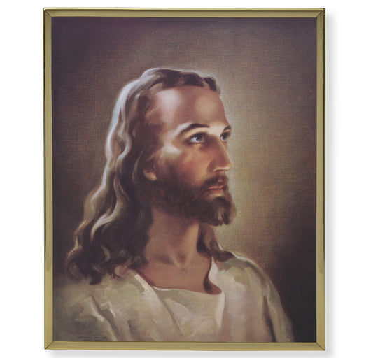Head of Christ Picture Framed Plaque Wall Art Decor, Medium, Bright Gold Finished Trimmed Plaque