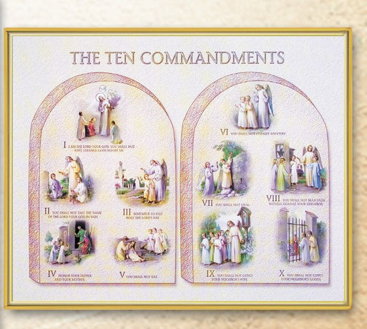 Ten Commandments Picture Framed Plaque Wall Art Decor Medium, Bright Gold Finished Trimmed Plaque