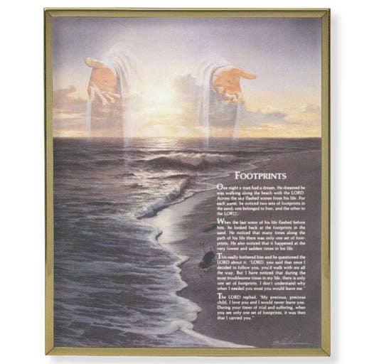 Footprints Picture Framed Plaque Wall Art Decor, Medium, Bright Gold Finished Trimmed Plaque
